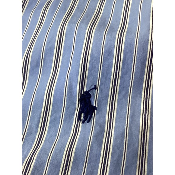 Ralph Lauren Custom Fit Mens Blue Striped Short Sleeve Button Down Shirt Size L - Picture 7 of 9